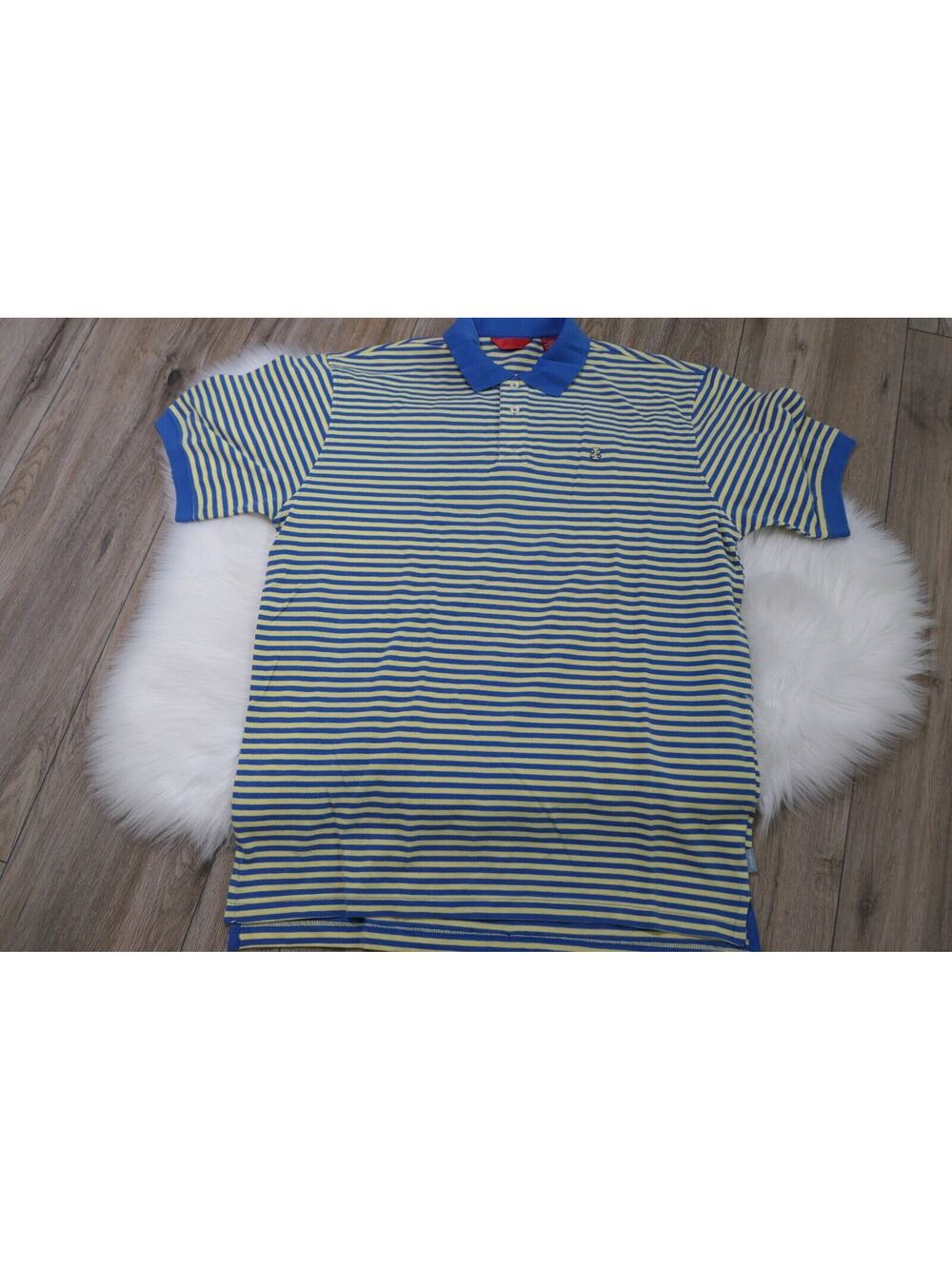 IZOD Striped Men's Large Cotton Polo Shirt w/ Embroidered IZ Logo - Blue Yellow